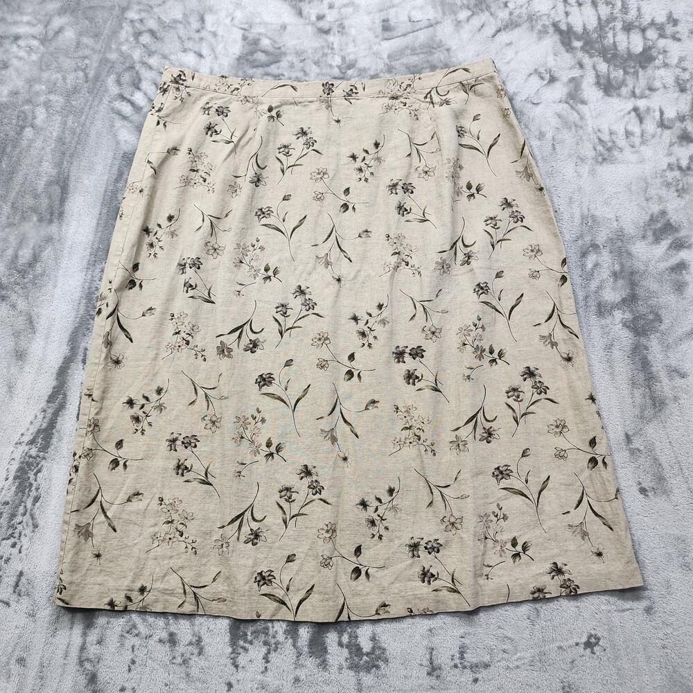 Vintage Bentley Skirt Womens 24‎ Tan Black Floral Linen Blend A-Line Back Zip